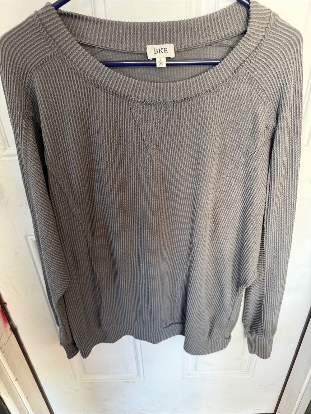 BKE Light Gray Ribbed Scoop Neck Sweater